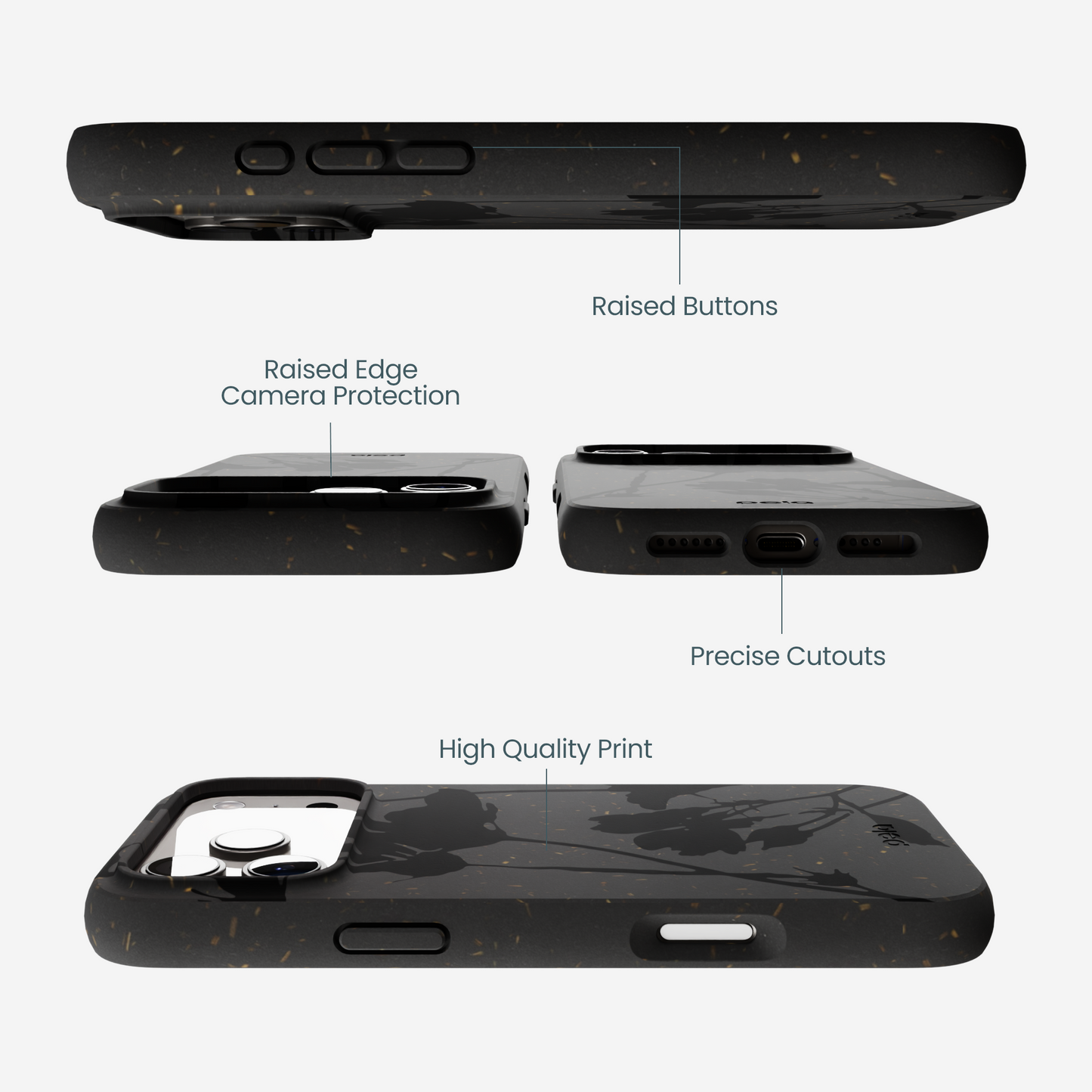 Black Shadow Petals iPhone 17 Pro Max Case