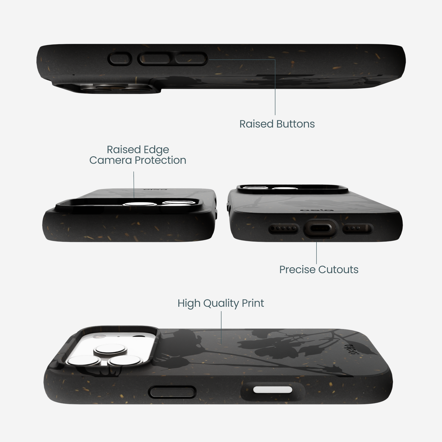 Black Shadow Petals iPhone 17 Pro Case