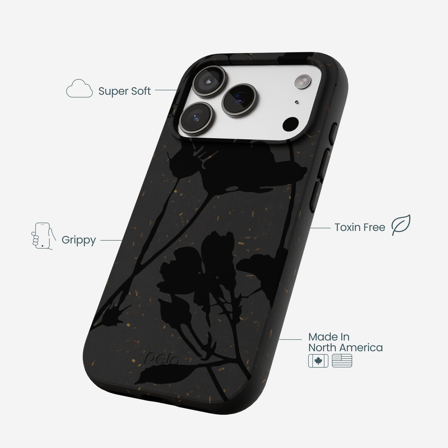 Black Shadow Petals iPhone 17 Pro Case