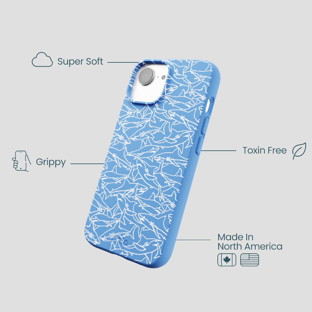 Electric Blue Shark Frenzy iPhone 16e/17e Case