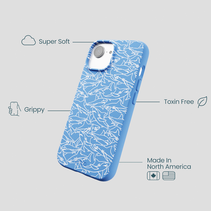 Electric Blue Shark Frenzy iPhone 16e/17e Case