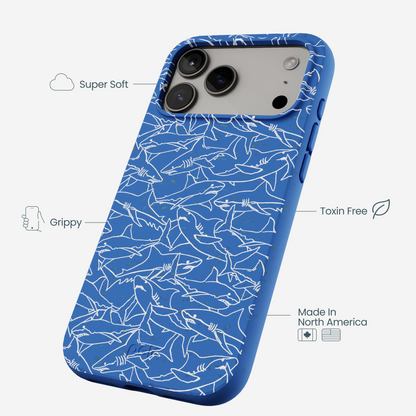 Electric Blue Shark Frenzy iPhone 17 Pro Max Case