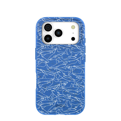Electric Blue Shark Frenzy iPhone 17 Pro Case
