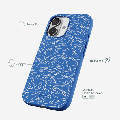 Electric Blue Shark Frenzy iPhone 17 Case