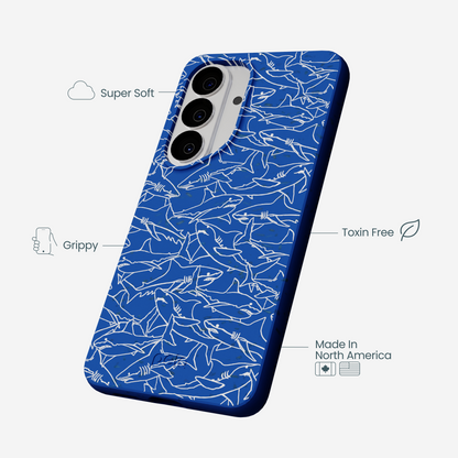 Electric Blue Shark Frenzy Samsung Galaxy S26 Case