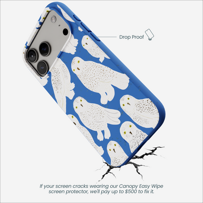 Electric Blue Snowy Owls iPhone 17 Pro Max Case