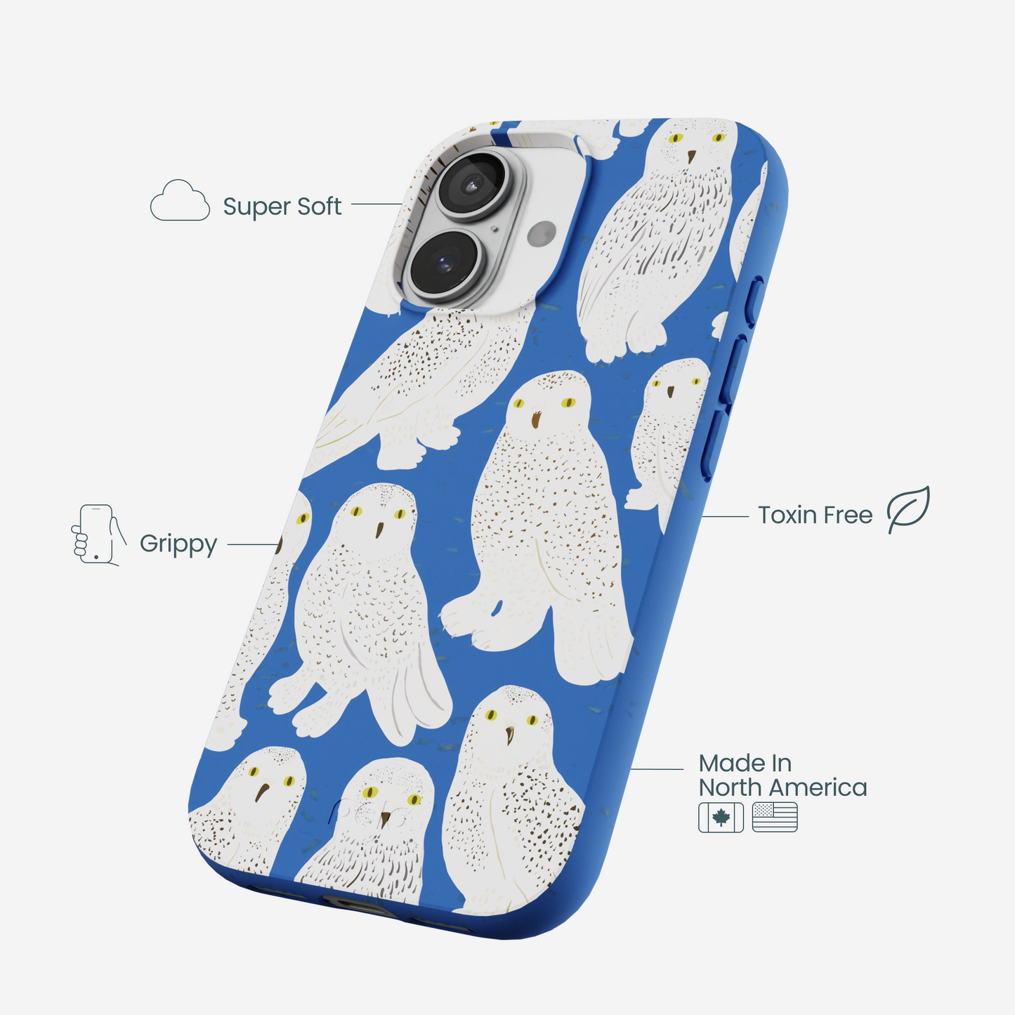 Electric Blue Snowy Owls iPhone 17 Case