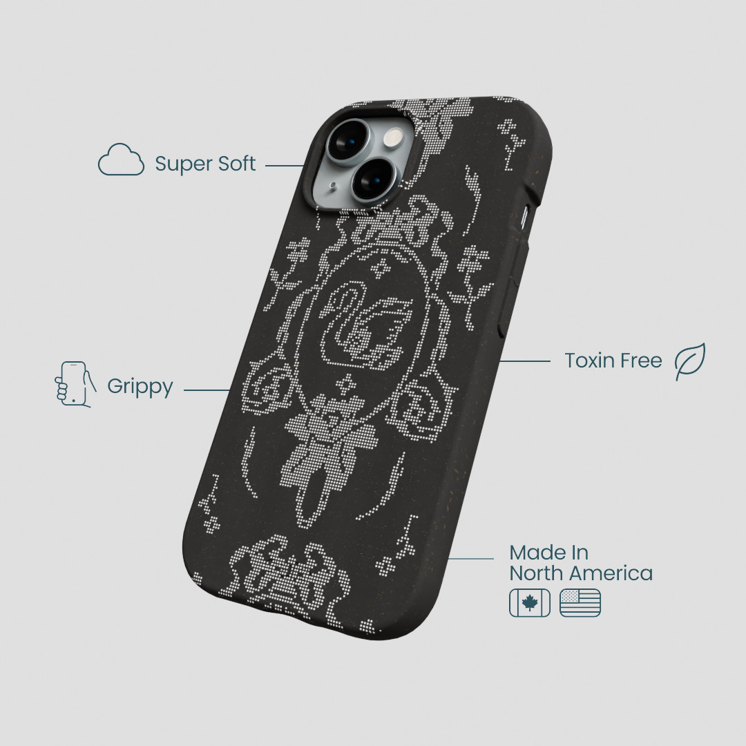 Black Studded Swan iPhone 14 Case