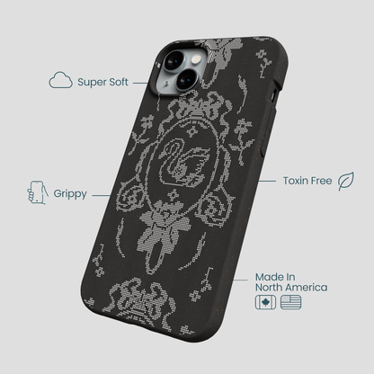 Black Studded Swan iPhone 15 Plus Case