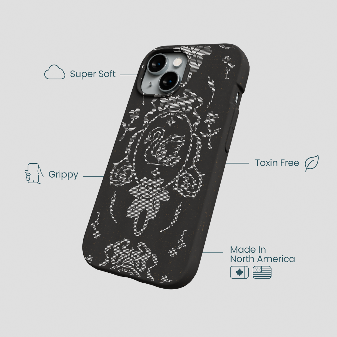Black Studded Swan iPhone 15 Case