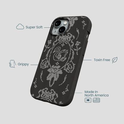 Black Studded Swan iPhone 15 Case