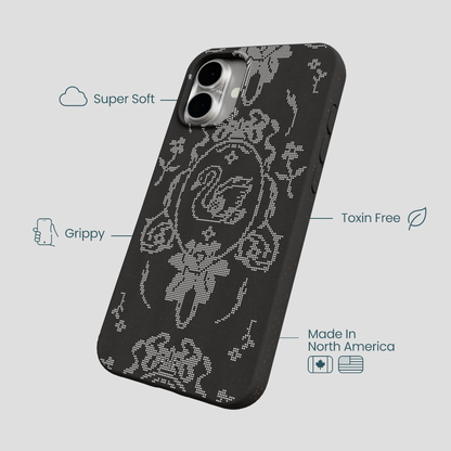 Black Studded Swan iPhone 16 Plus Case