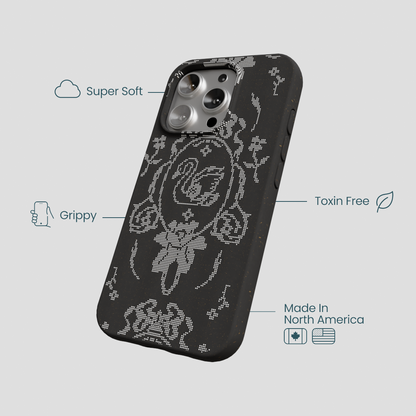 Black Studded Swan iPhone 16 Pro Case
