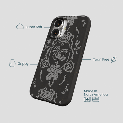 Black Studded Swan iPhone 16 Case
