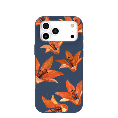 Navy Blue Tiger Lily iPhone 17 Pro Max Case