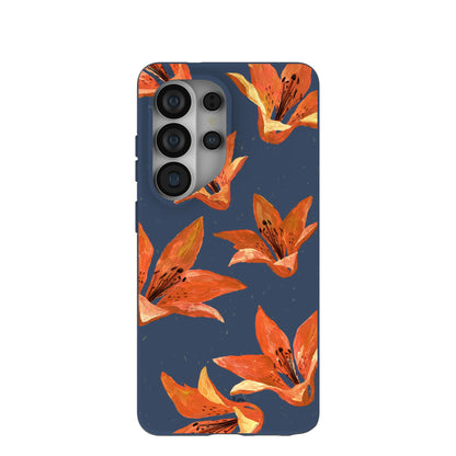 Navy Blue Tiger Lily Samsung Galaxy S26 Ultra Case