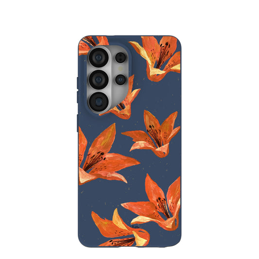 Navy Blue Tiger Lily Samsung Galaxy S26 Ultra Case