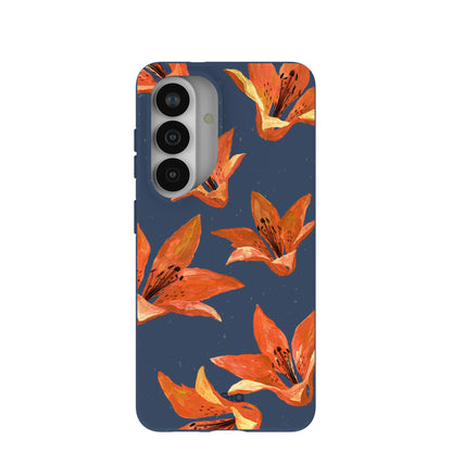Navy Blue Tiger Lily Samsung Galaxy S26 Case