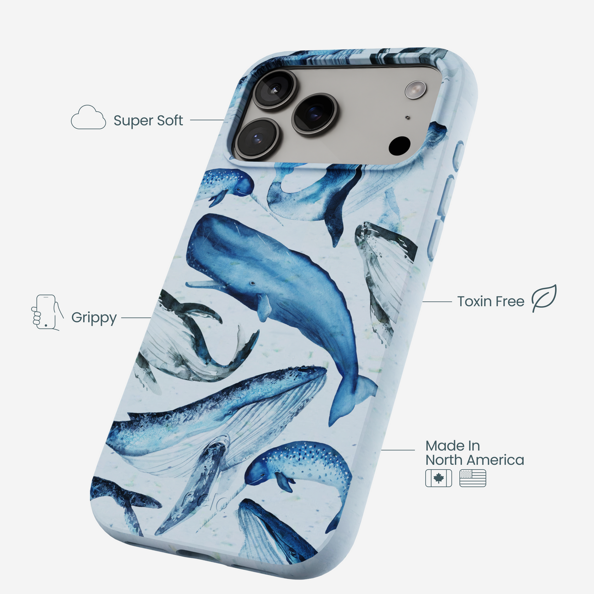 Powder Blue Whales iPhone 17 Pro Max Case