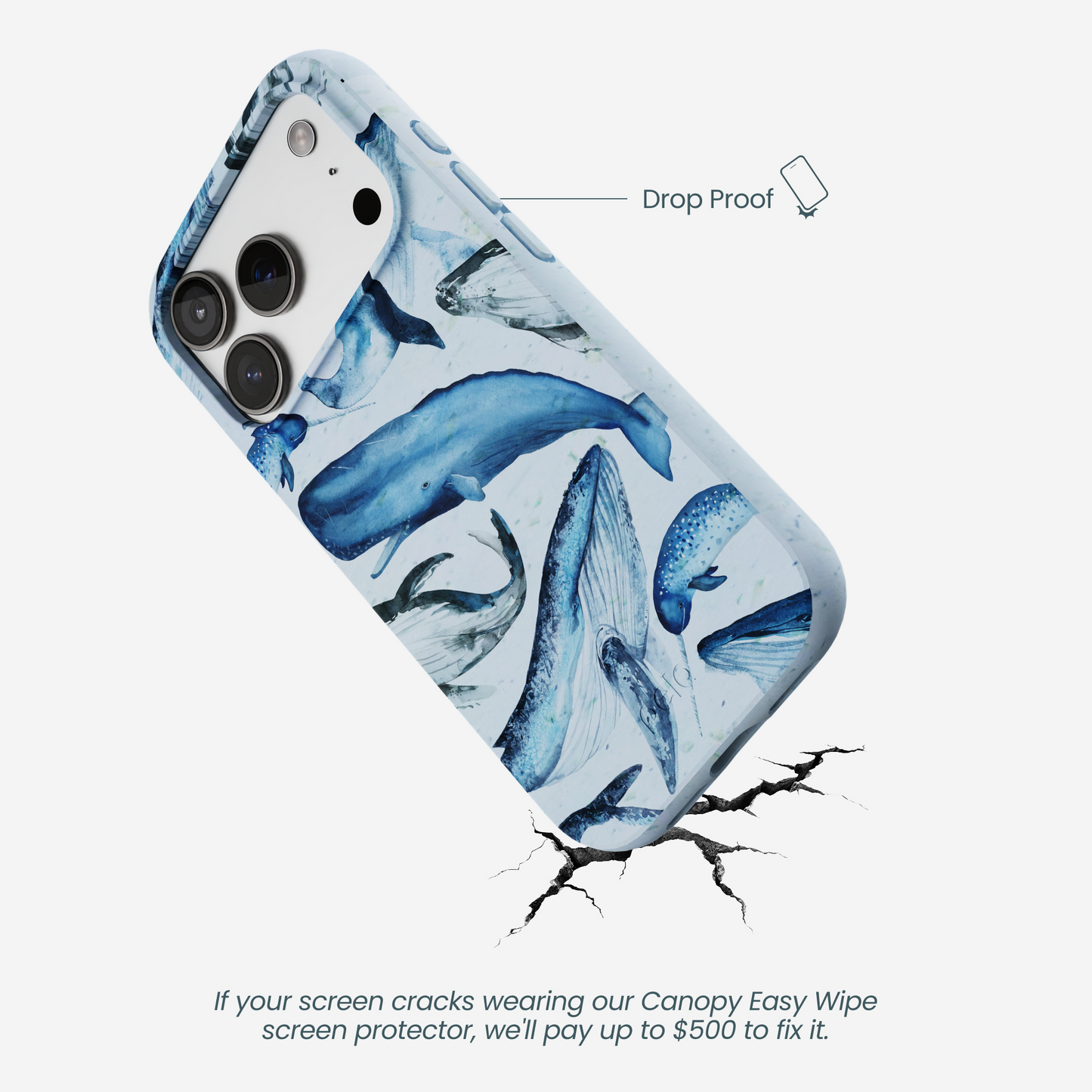 Powder Blue Whales iPhone 17 Pro Case
