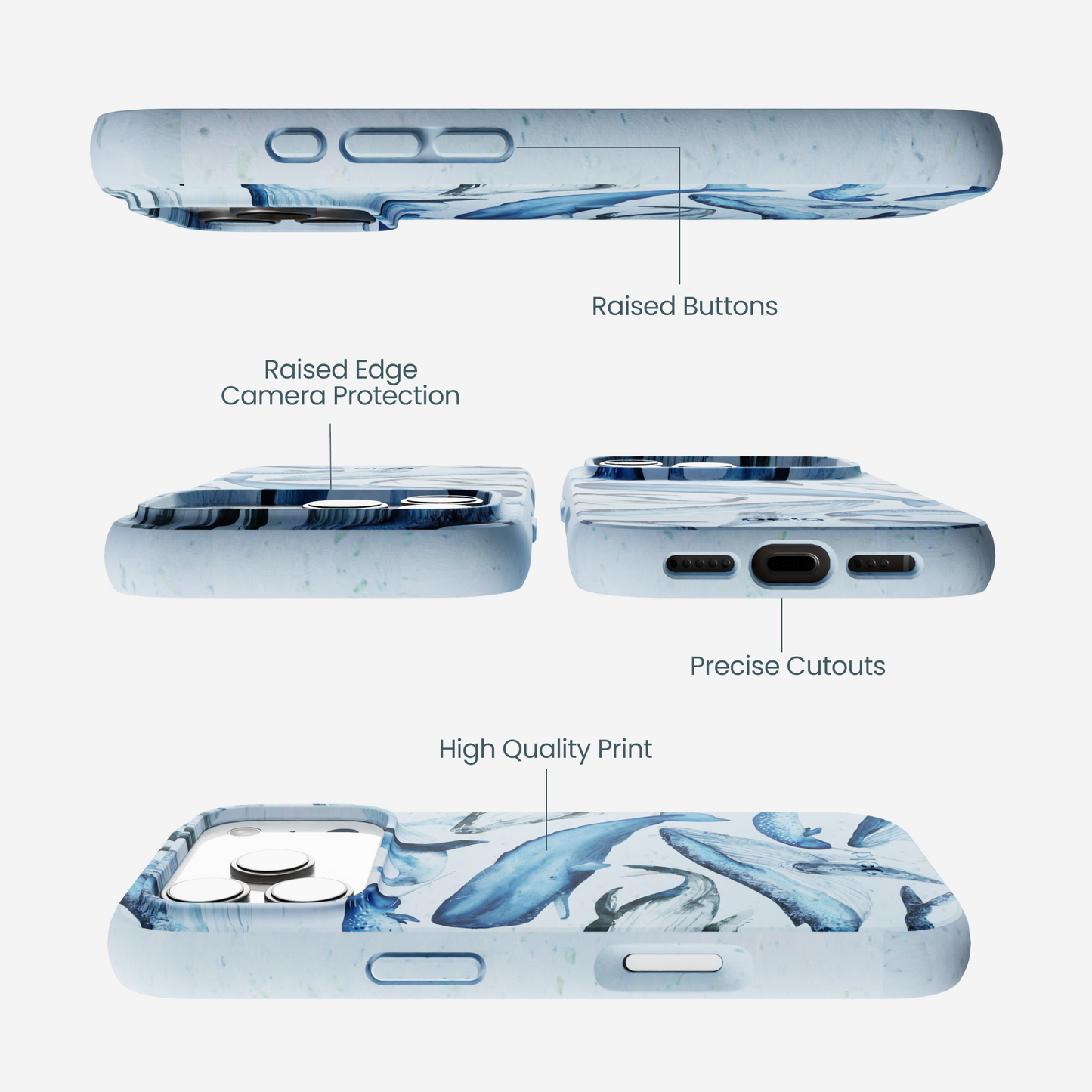 Powder Blue Whales iPhone 17 Pro Case