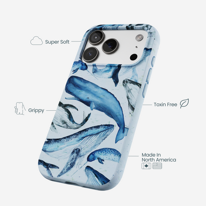 Powder Blue Whales iPhone 17 Pro Case