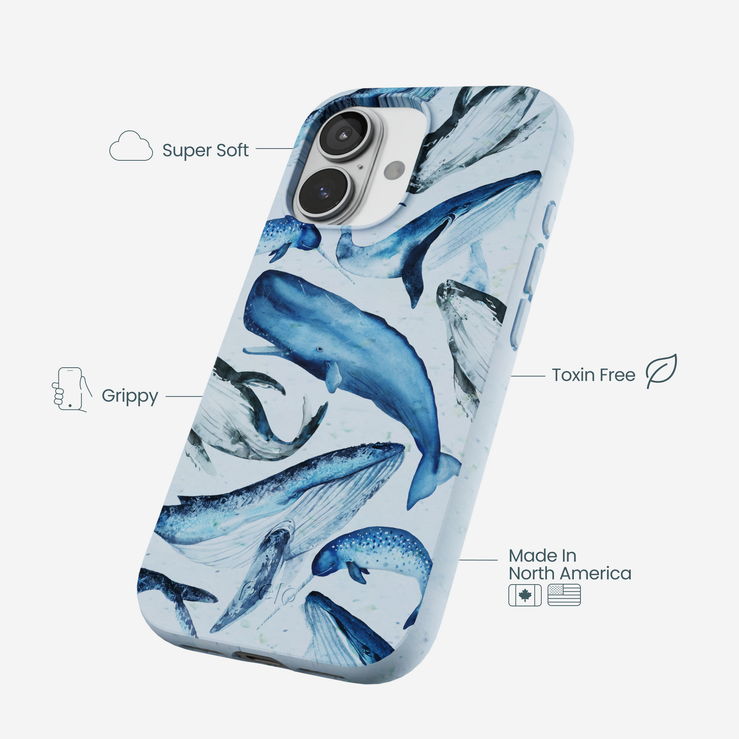 Powder Blue Whales iPhone 17 Case