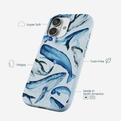Powder Blue Whales iPhone 17 Case
