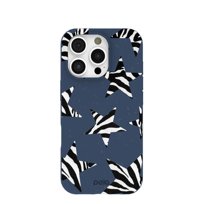 Navy Blue Zebra Stars iPhone 16 Pro Case