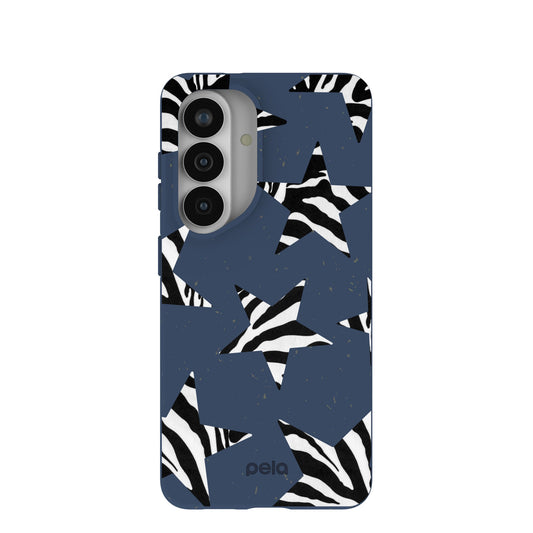 Navy Blue Zebra Stars Samsung Galaxy S26 Case
